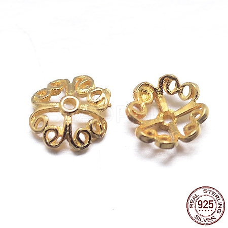 Real 18K Gold Plated 4-Petal 925 Sterling Silver Bead Caps STER-M100-29-1