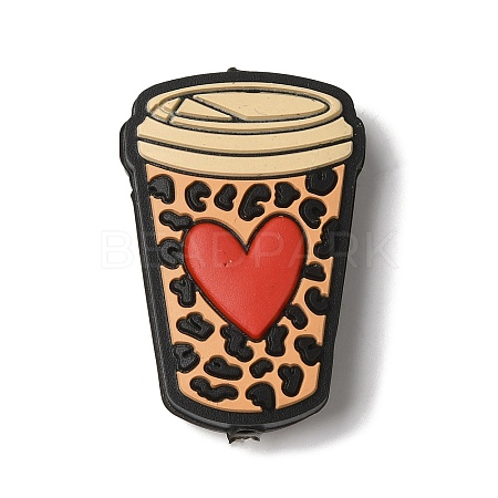 Heart Cow Printed Coffee Cup Mug Silicone Focal Beads SIL-M006-06C-1