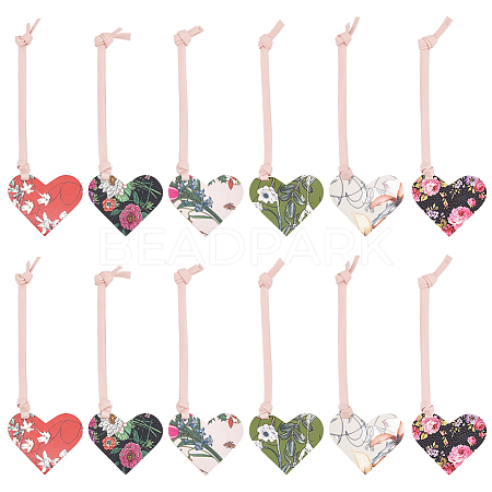 12Pcs 6 Colors  Printed Imitation Leather Bookmarks AJEW-OC0004-41-1