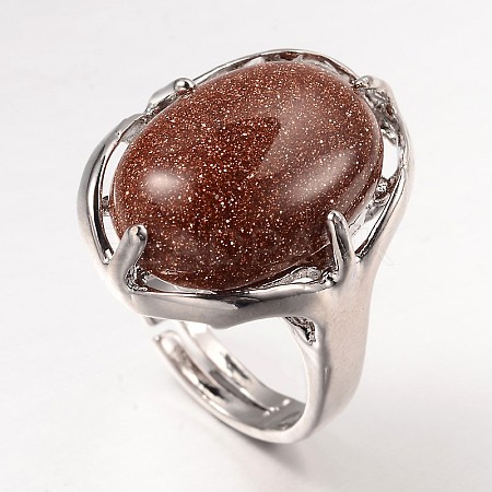 Adjustable Oval Gemstone Wide Band Rings RJEW-L062-01I-1