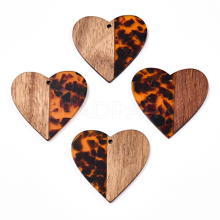 Transparent Resin & Walnut Wood Pendants RESI-TAC0017-73-B01-1