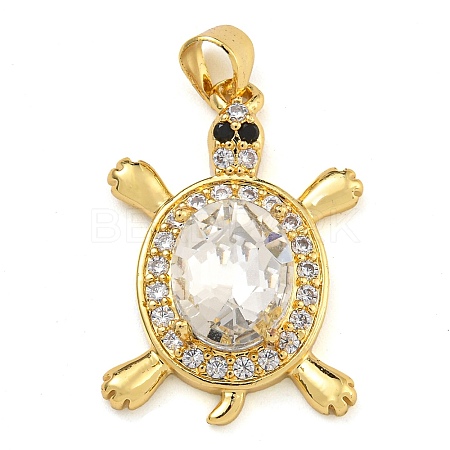Tortoise Rack Plating Brass Micro Pave Cubic Zirconia Charms KK-G513-78A-05G-1