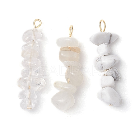 Gradient Color Natural Quartz Crystal & Natural Howlite & White Moonstone Chip Beaded Pendants PALLOY-JF02795-01-1