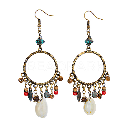 1 Pair Natural Shell & Synthetic Turquoise Chandelier Earrings EJEW-FI0001-84-1