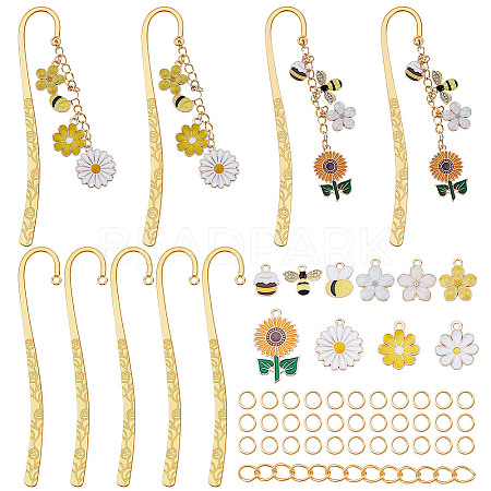 DIY Flower Bees Alloy Enamel Pendants Boolmarks Making Kits DIY-NB0013-97-1