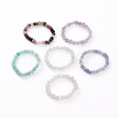 Natural Gemstone Beads Stretch Rings RJEW-JR00319-1