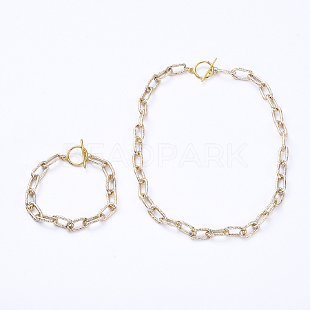 Aluminum Textured Paperclip Chain Bracelets & Necklaces Jewelry Sets SJEW-JS01094-01-1