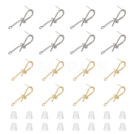 8 Pairs 2 Color Brass Stud Earring Findings KK-FH0006-64-1