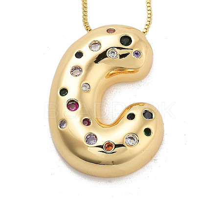 Brass Micro Pave Cubic Zirconia Letter Pendant Necklaces KK-Z069-01G-C-1