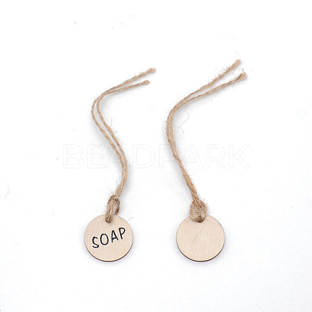 Flat Round with Word Soap Wooden Hangtag Ornaments HJEW-WH0036-09-1