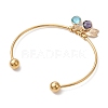 304 Stainless Steel Cuff Bangles with Brass Leaf Charms BJEW-JB10173-4