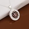 Simple Silver Color Plated Brass Cubic Zirconia Hollow Flat Round Pendant Necklaces For Women NJEW-BB12857-1