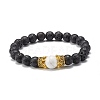 Natural Lava Rock & Natural and Synthetic Howlite Stretch Bracelets Set for Couples Best Friendship BJEW-JB06869-3
