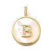 Rack Plating Brass Micro Pave Clear Cubic Zirconia Pendants with Shell KK-M309-42G-B-1