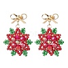 Brass Seed Beads Christmas Flower Snowflake Dangle Stud Earrings EJEW-MZ00492-2