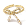 Bowknot Brass Micro Pave Clear Cubic Zirconia Open Cuff Rings for Women RJEW-C098-06G-2