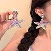 Round with Starfish Brass Raffia Dangle Stud Earrings FS-WG289C2-05-1