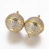 Brass Micro Pave Cubic Zirconia Magnetic Clasps with Loops ZIRC-L082-A-01-P-G-1