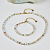 Natural Shoushan Stone & Freshwater Pearl & Brass Rondelle Beaded Necklaces & Beaded Bracelets Sets WG98AF4-01-1