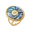 Oval 304 Stainless Steel & Paua Shell & Rhinestone Cuff Rings for Women X-RJEW-G346-06G-02-4
