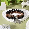 Natural Wenge Wood & Lava Rock Beads Charm Bracelets Set BJEW-JB07007-2