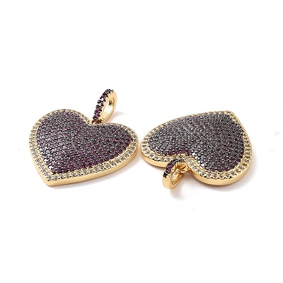 Heart Brass Micro Pave Cubic Zirconia Pendants KK-G435-04G-04-1