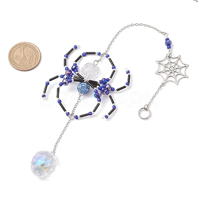 Spider Glass Beaded Hanging Ornaments HJEW-TA00172-03-1