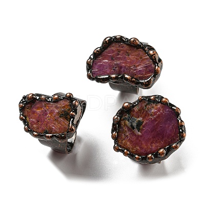 Irregular Oval Natural Ruby Open Cuff Rings RJEW-M157-17R-1