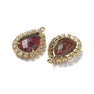 Natural Rhodonite Faceted Teardrop Pendants G-I375-01G-09-1