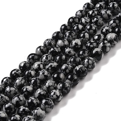Synthetic Snowflake Obsidian Beads Strands G-E568-03A-1