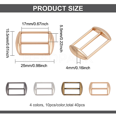40Pcs 4 Colors Rectangle Alloy Slider Buckles DIY-BC0012-18-1