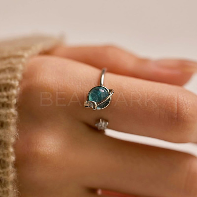 Sterling Silver Cubic Zirconia and Rotating Glass Cuff Rings FS-WG9C688-01-1