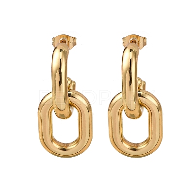 304 Stainless Steel Oval Dangle Stud Earrings EJEW-L304-04G-1