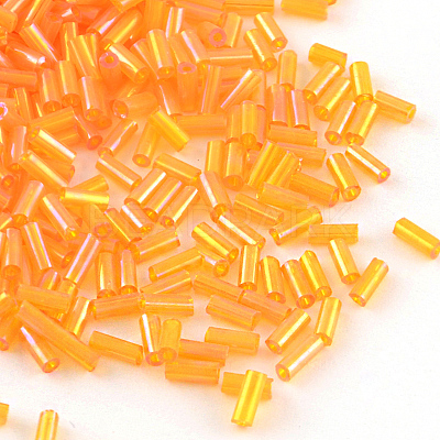 AB Color Plated Glass Bugle Beads SEED-R011-169-1