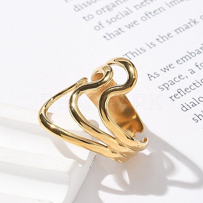 304 Stainless Steel Wave Multilayer Open Cuff Rings for Women LS-RJEW-Z077-01G-03-1