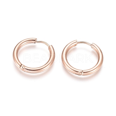 Ion Plating(IP) 304 Stainless Steel Huggie Hoop Earrings EJEW-F111B-19mm-RG-1