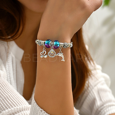 Non-Tarnish 201 Stainless Steel European Bracelet OQ8559-2-1