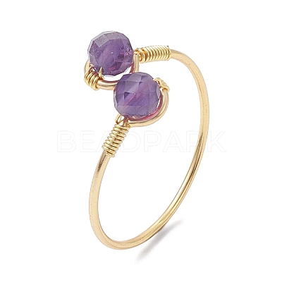 Copper Wire Wrapped Natural & Synthetic Gemstone Open Ring RJEW-JR00626-1