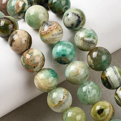 Natural Green Line Jasper Beads Strands X-G-L639-A01-10mm-1