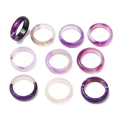 Dyed & Heated Natural Striped Agate/Banded Agate Finger Rings for Women RJEW-Z075-02X-1