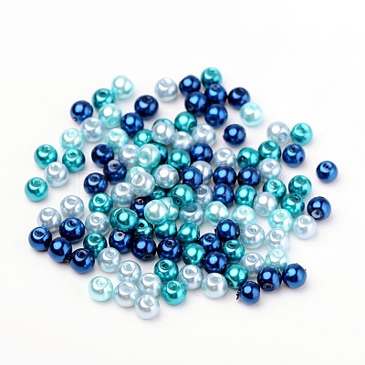 Carribean Blue Mix Pearlized Glass Pearl Beads HY-X006-6mm-03-1