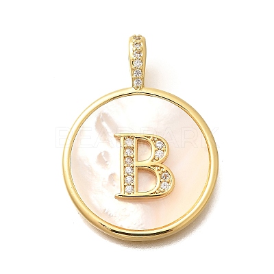 Rack Plating Brass Micro Pave Clear Cubic Zirconia Pendants with Shell KK-M309-42G-B-1