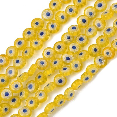 Handmade Millefiori Glass Flat Round Bead Strands LK-P010-A-02-1