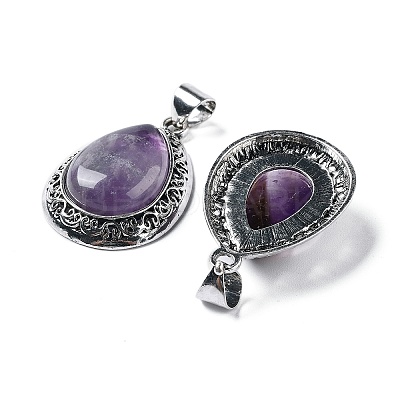 Natural Amethyst Teardrop Pendants G-A093-03AS-01-1