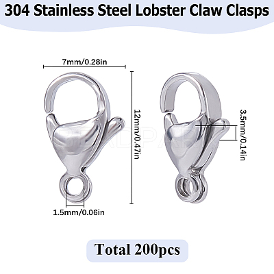 304 Stainless Steel Lobster Claw Clasps STAS-SP0001-73B-1