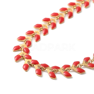Enamel Ear of Wheat Link Chains Bracelet BJEW-P271-02G-05-1