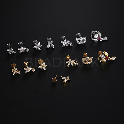 Stainless Steel Micro Pave Clear Cubic Zirconia Internally Threaded Labrets WGBE4CC-02-1