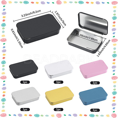 6Pcs Slide Top Tinplate Trinket Storage Boxes CON-SP0001-23B-1
