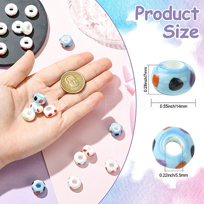20Pcs 4 Colors Handmade Printed Porcelain European Beads PORC-CJ0001-31-1
