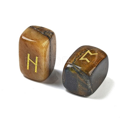 Rectangle Natural Tiger Eye Rune Stones G-Z059-01D-1